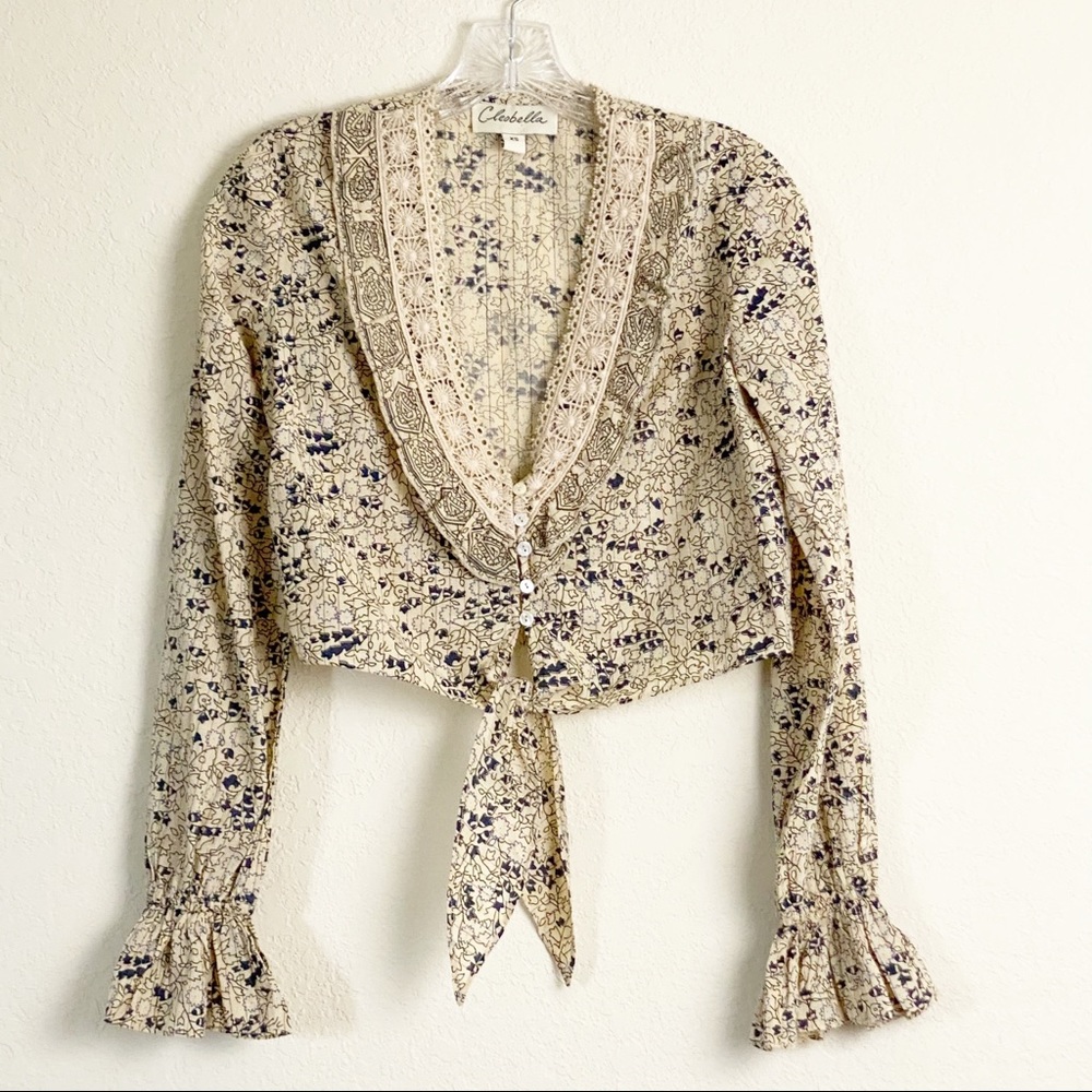 Cleobella Floral  Print Crochet Tie Waist Top